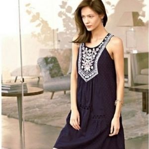 {Maeve} Anthropologie Tisa Embroidered Navy Swing Dress Size 4